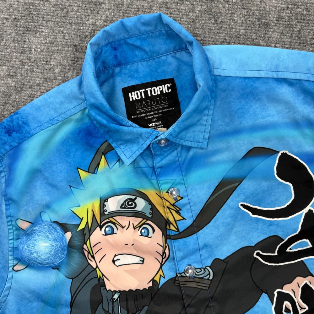 Hot Topic  Naruto Shippuden Collection Button Up Shirt Small Blue Anime flaw Men